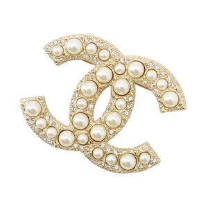 Chanel Brooch, Coco Mark Rhinestone, Faux Pearl, Metal, F24V A64762 CHANEL Br...